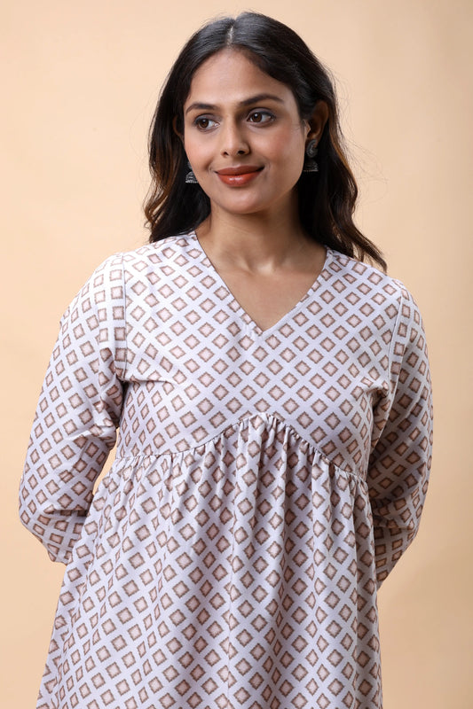 Shop Light Brown Empire Line Printed Women Long Kurta Set online at allthere.in