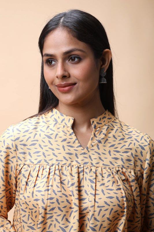 shop Yellow Empire Line Printed Short Kurti For Women online at allthere.in