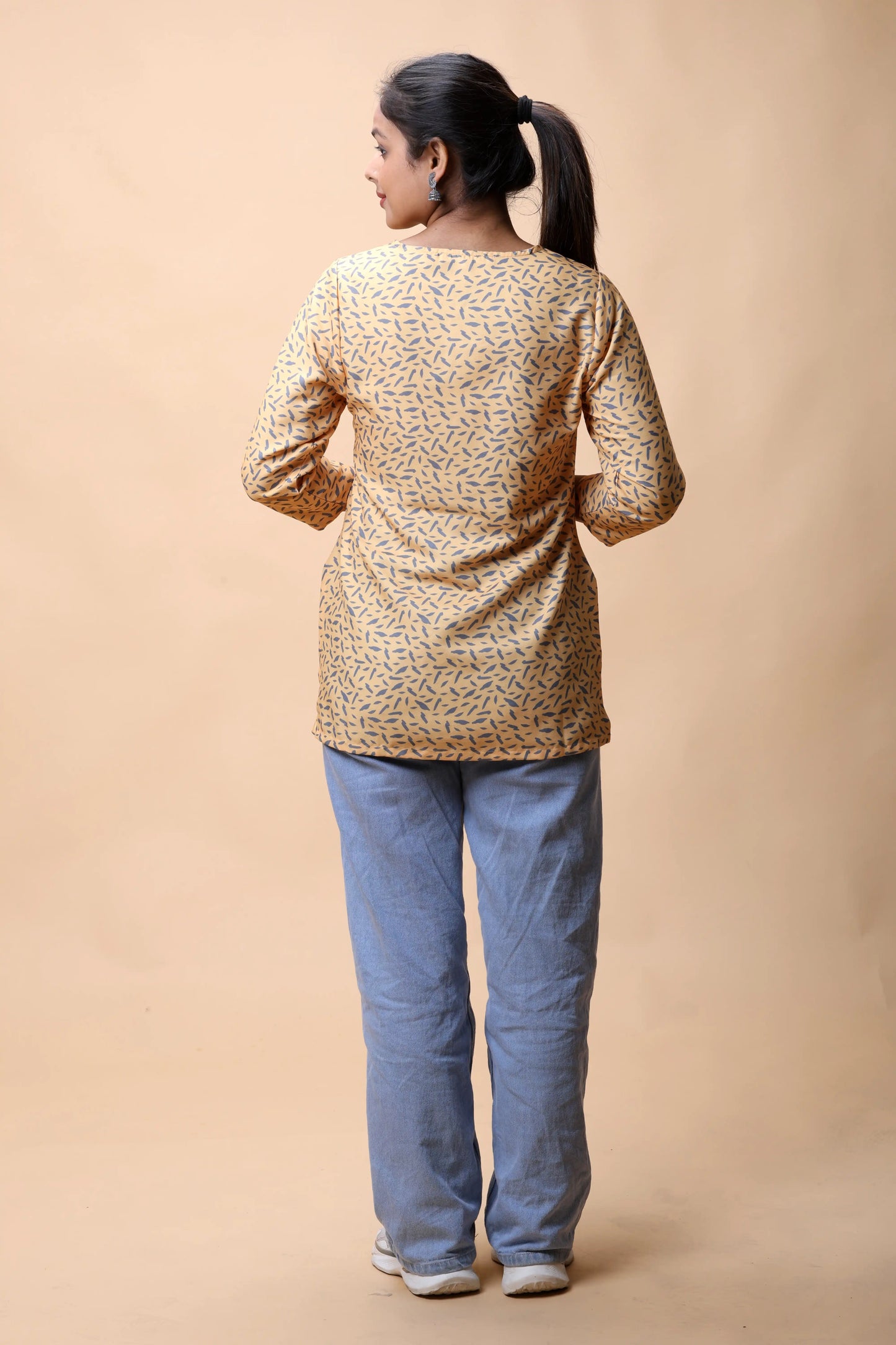 shop Yellow Printed Basic Scoop Neck Short Kurti For Women online at allthere.in