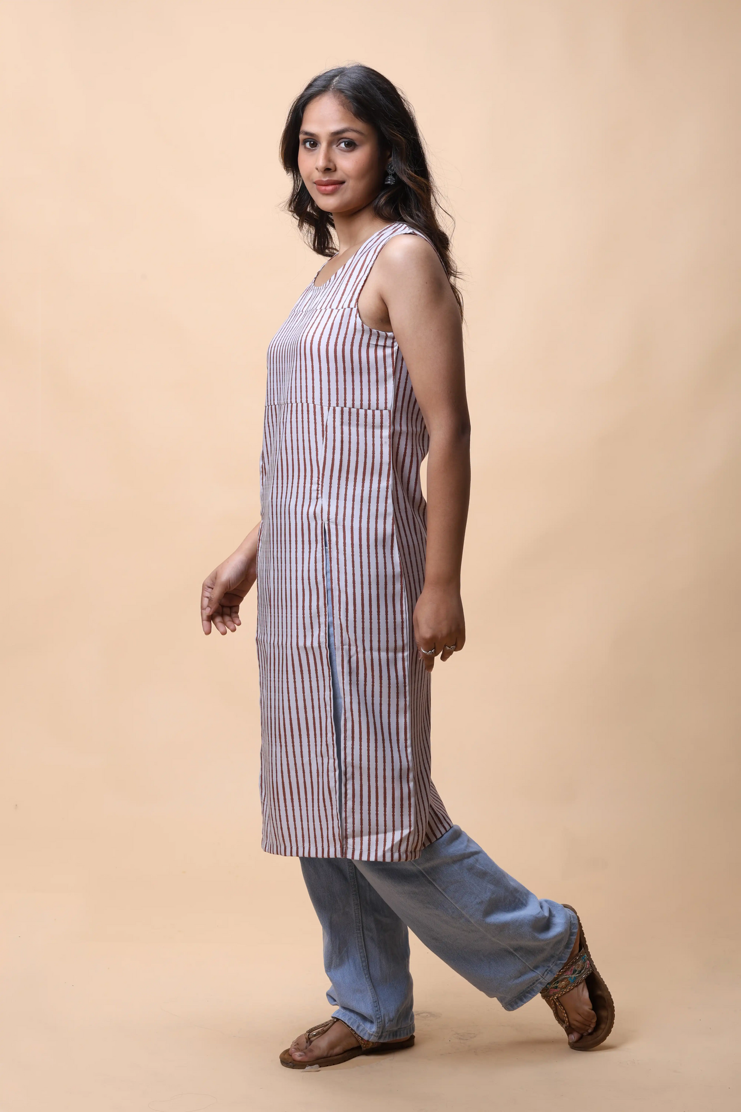 Shop Brown Printed 2 Slit Long Kurta For Women online at allthere.in
