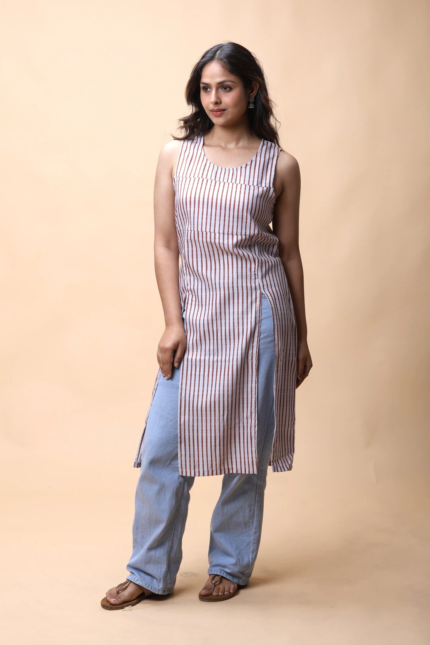 Shop Brown Printed 2 Slit Long Kurta For Women online at allthere.in
