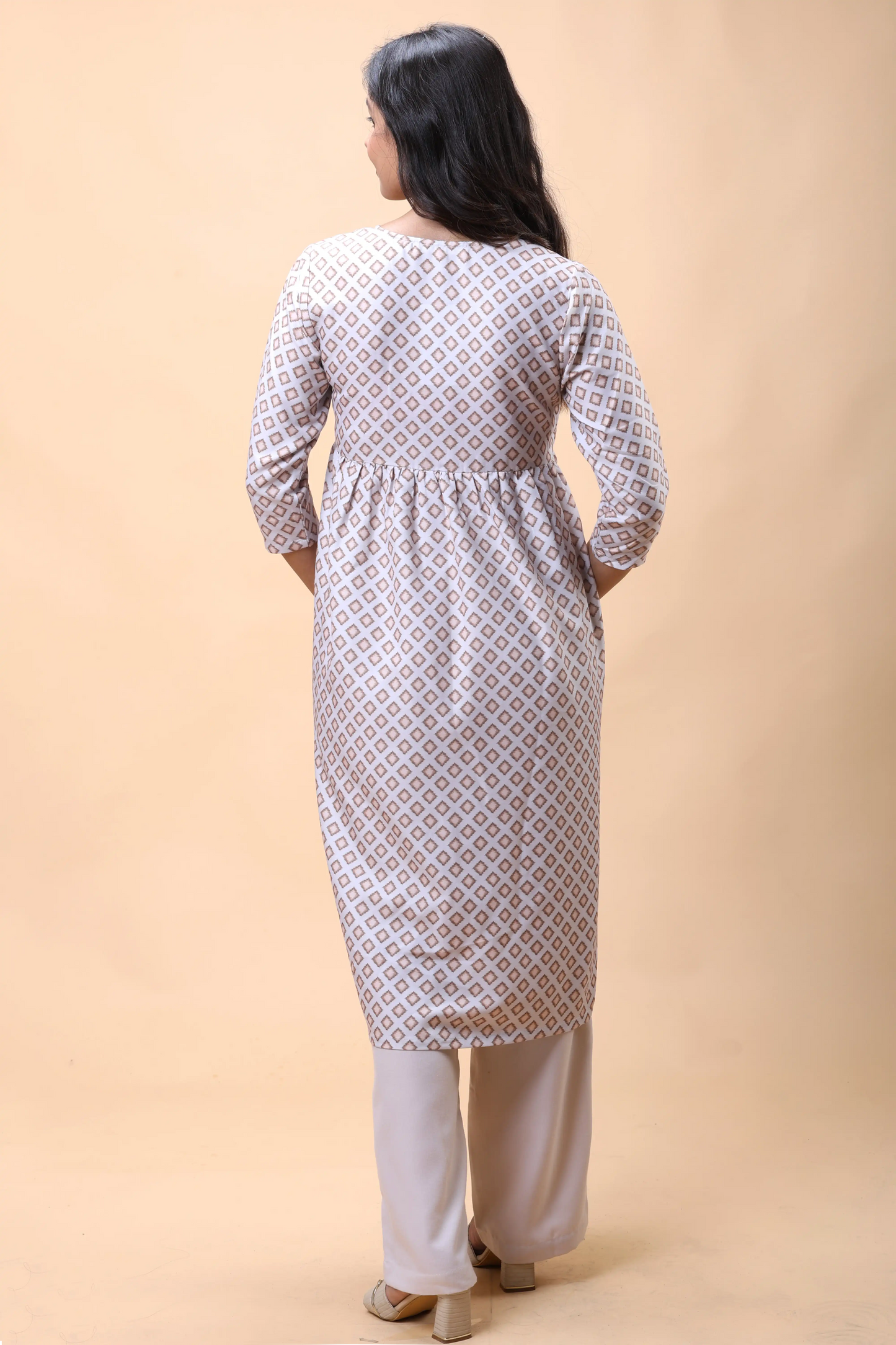 Shop Light Brown Empire Line Printed Women Long Kurta Set online at allthere.in