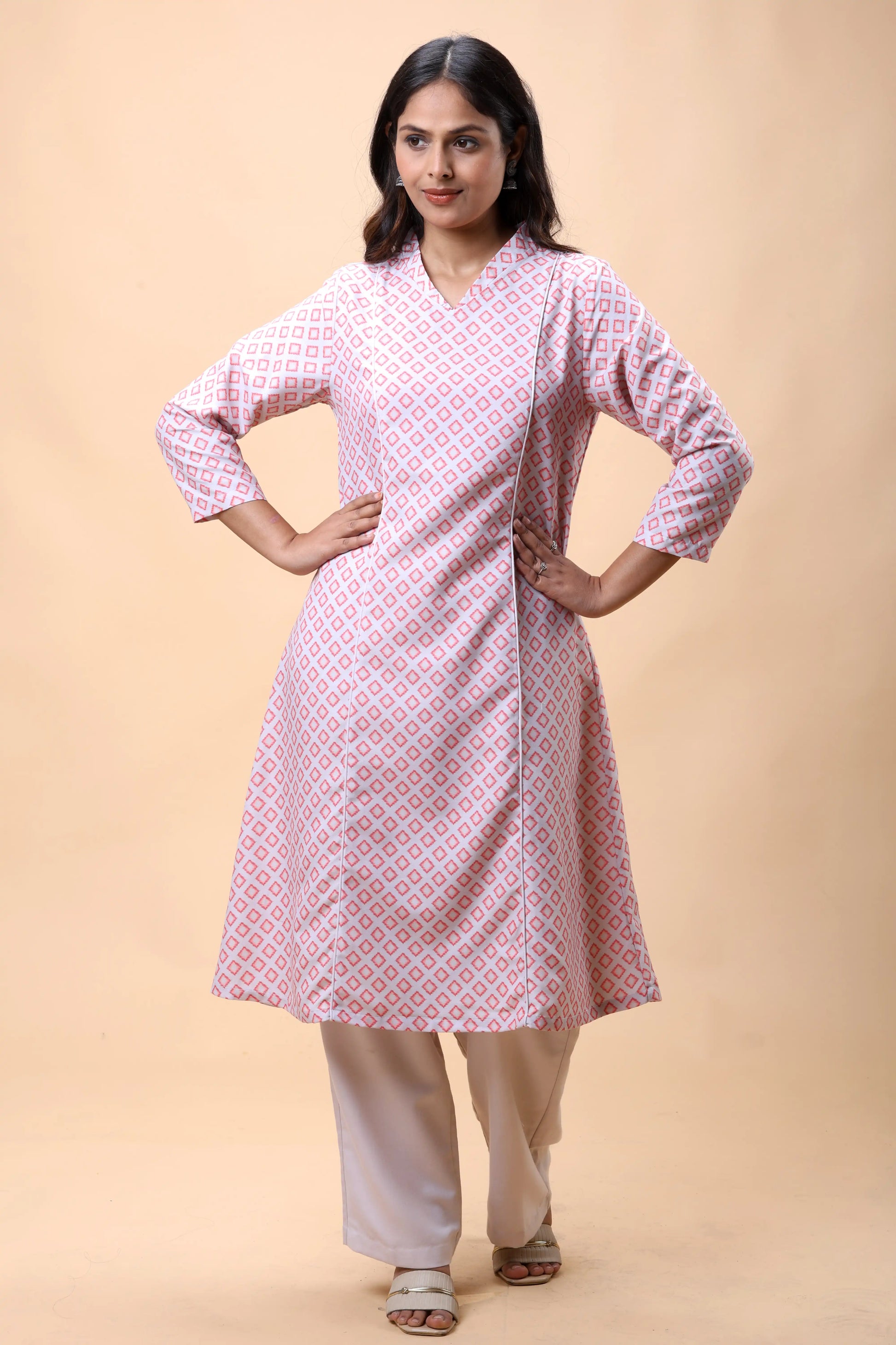 Shop Pink A Line Printed Long Kurta Set For Women online at allthere.in