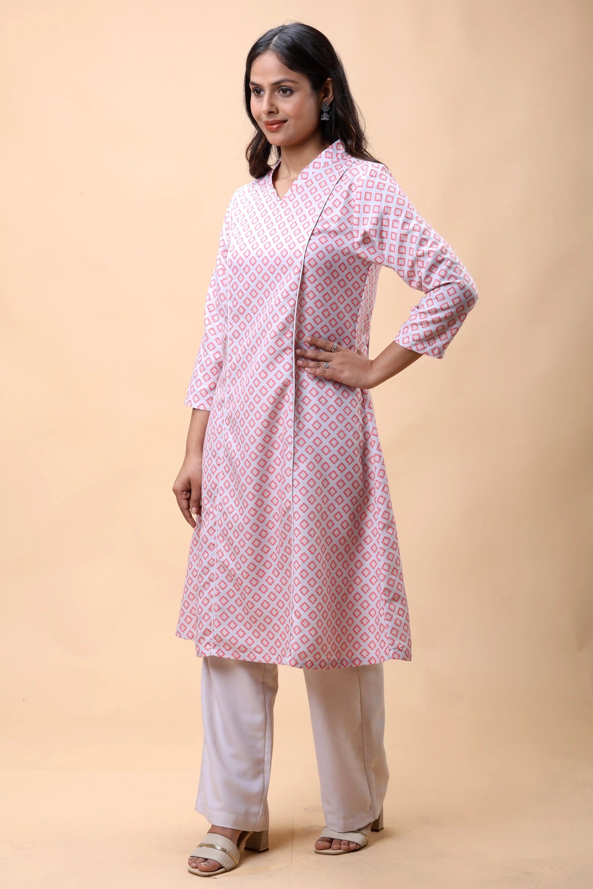 Shop Pink A Line Printed Long Kurta Set For Women online at allthere.in