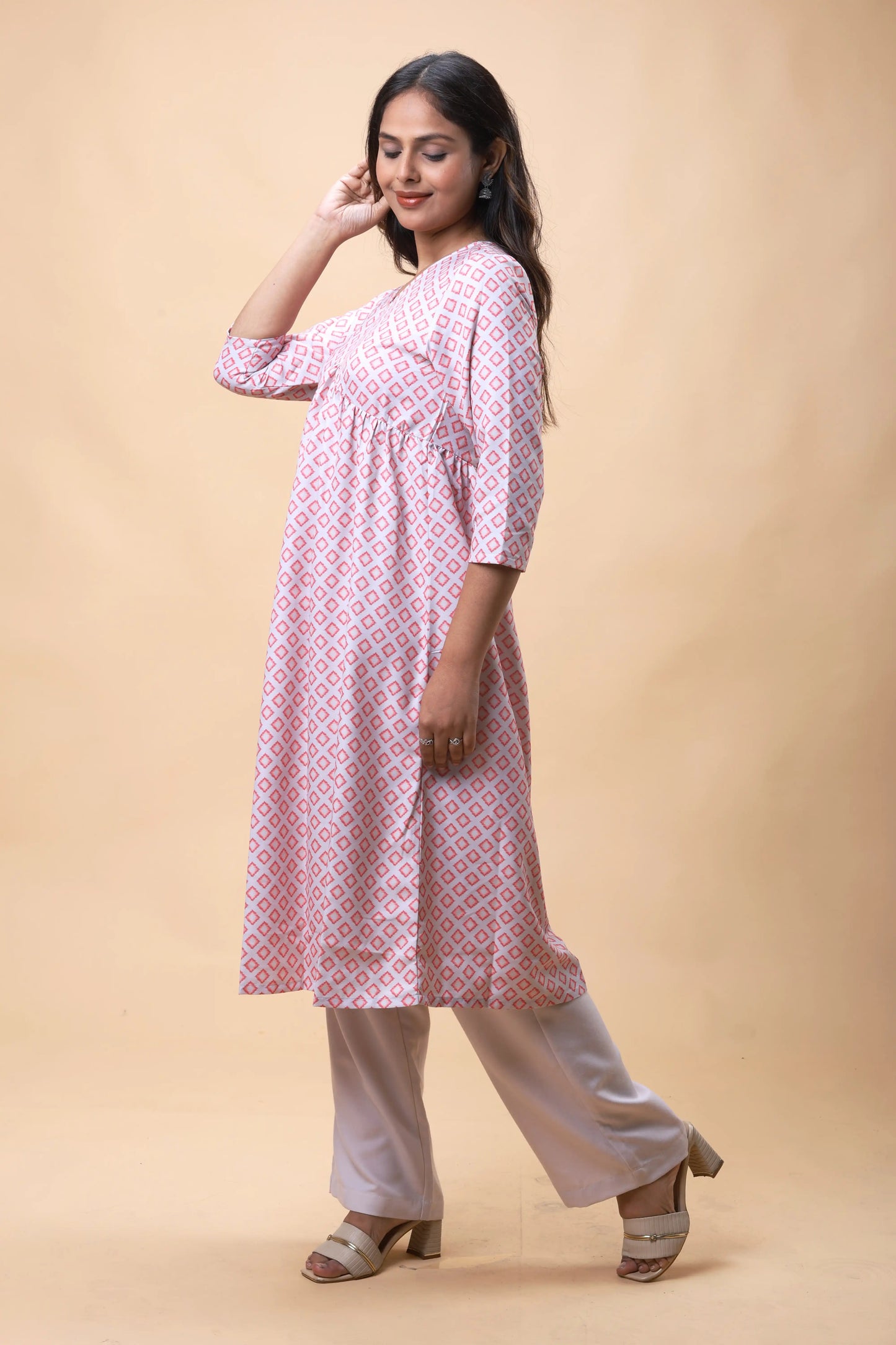 Shop Pink Empire Line Printed Women Long kurta With Pants online at allthere.in