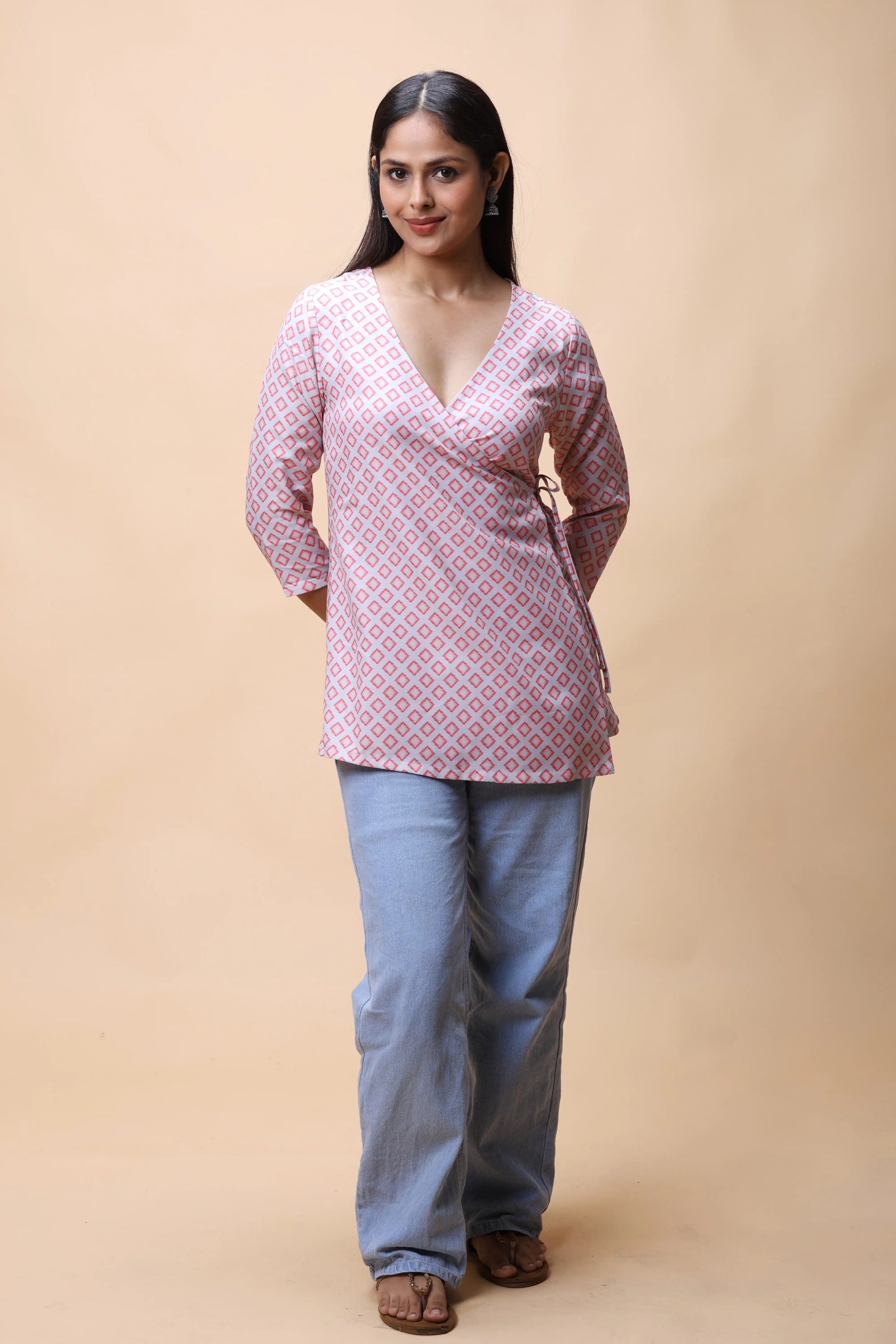 shop Pink Wrap Around Printed Short Kurti For Women online at allthere.in