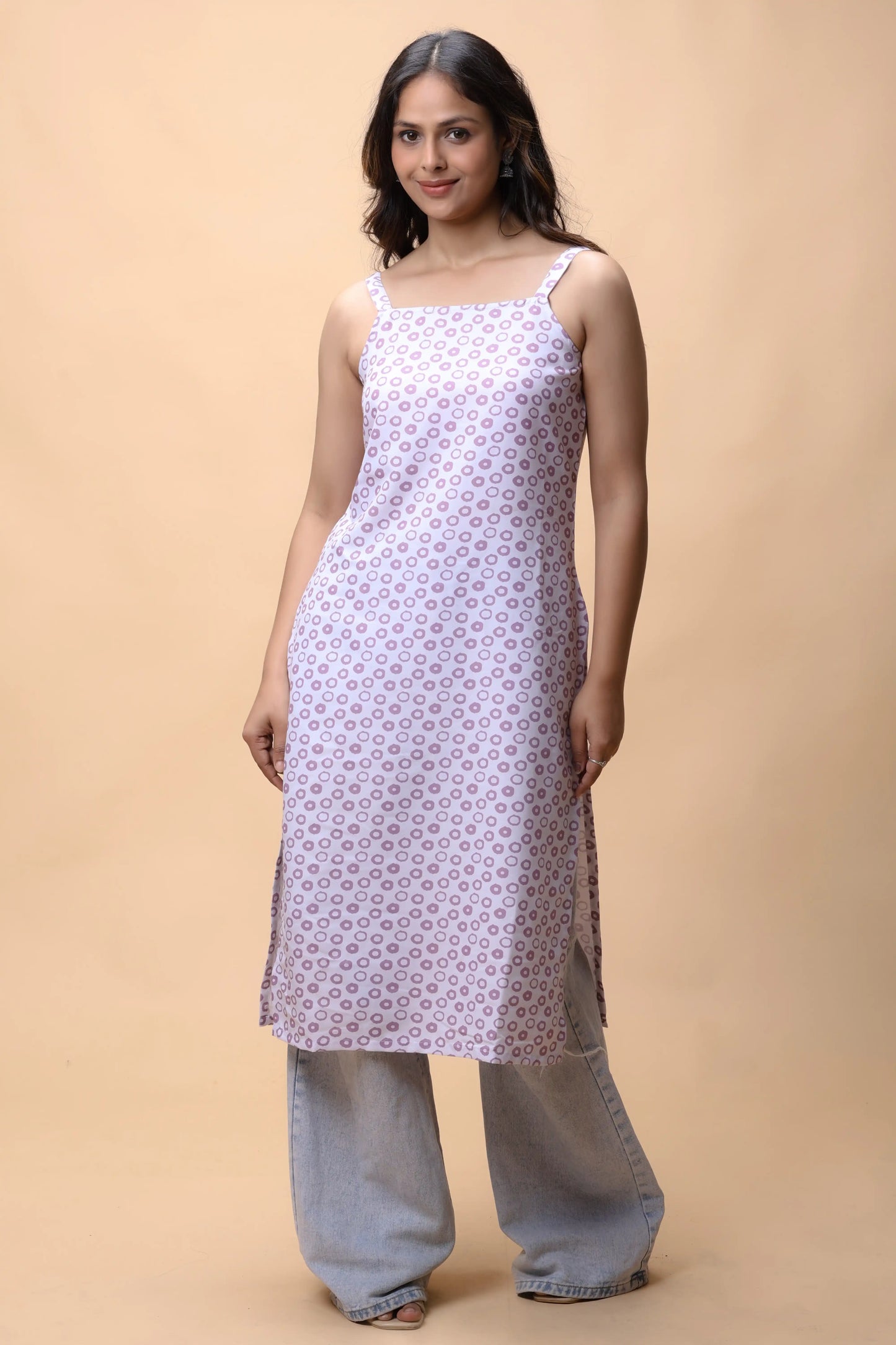shop Purple Basic Strap Printed Long Kurta For Women online at allthere.in