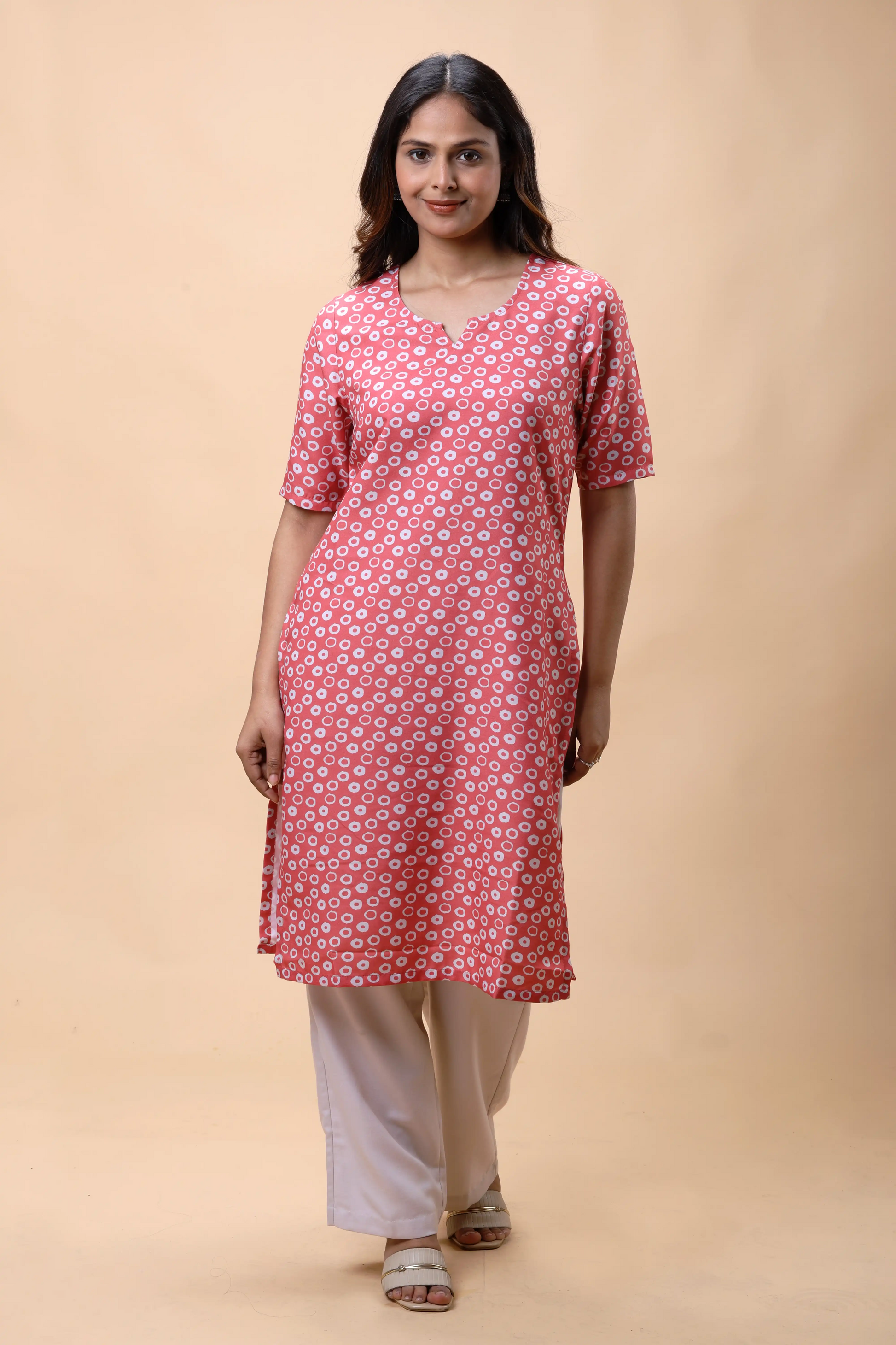 Shop Rose Pink Long Kurta Set for Women with Notch Neckline online at allthere.in
