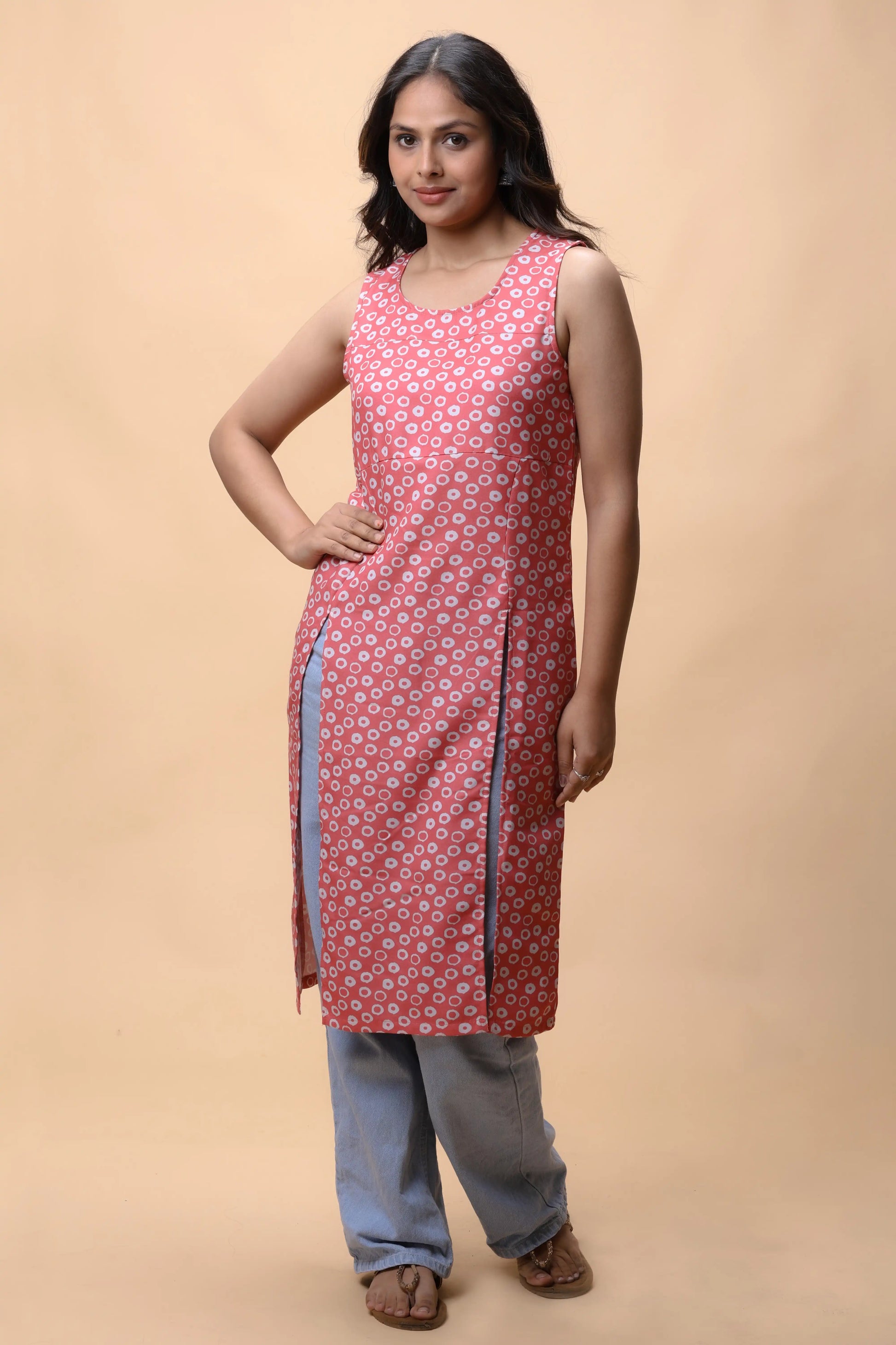 Shop Rose Pink Printed 2 Slit Long Kurta For Women online at allthere.in