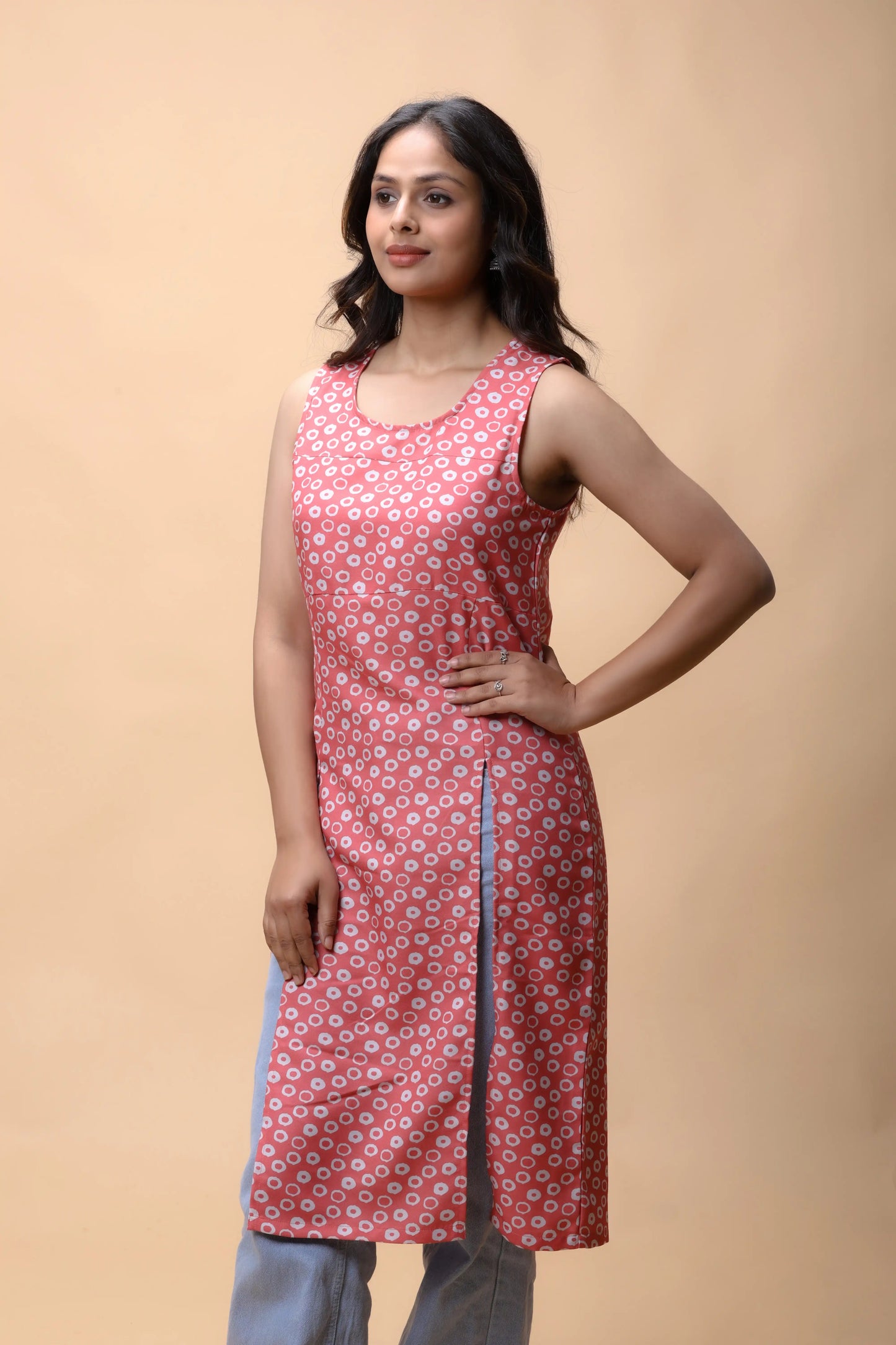 Shop Rose Pink Printed 2 Slit Long Kurta For Women online at allthere.in