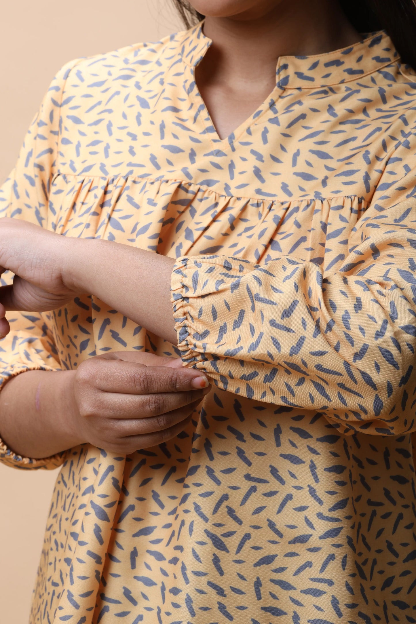 shop Yellow Empire Line Printed Short Kurti For Women online at allthere.in