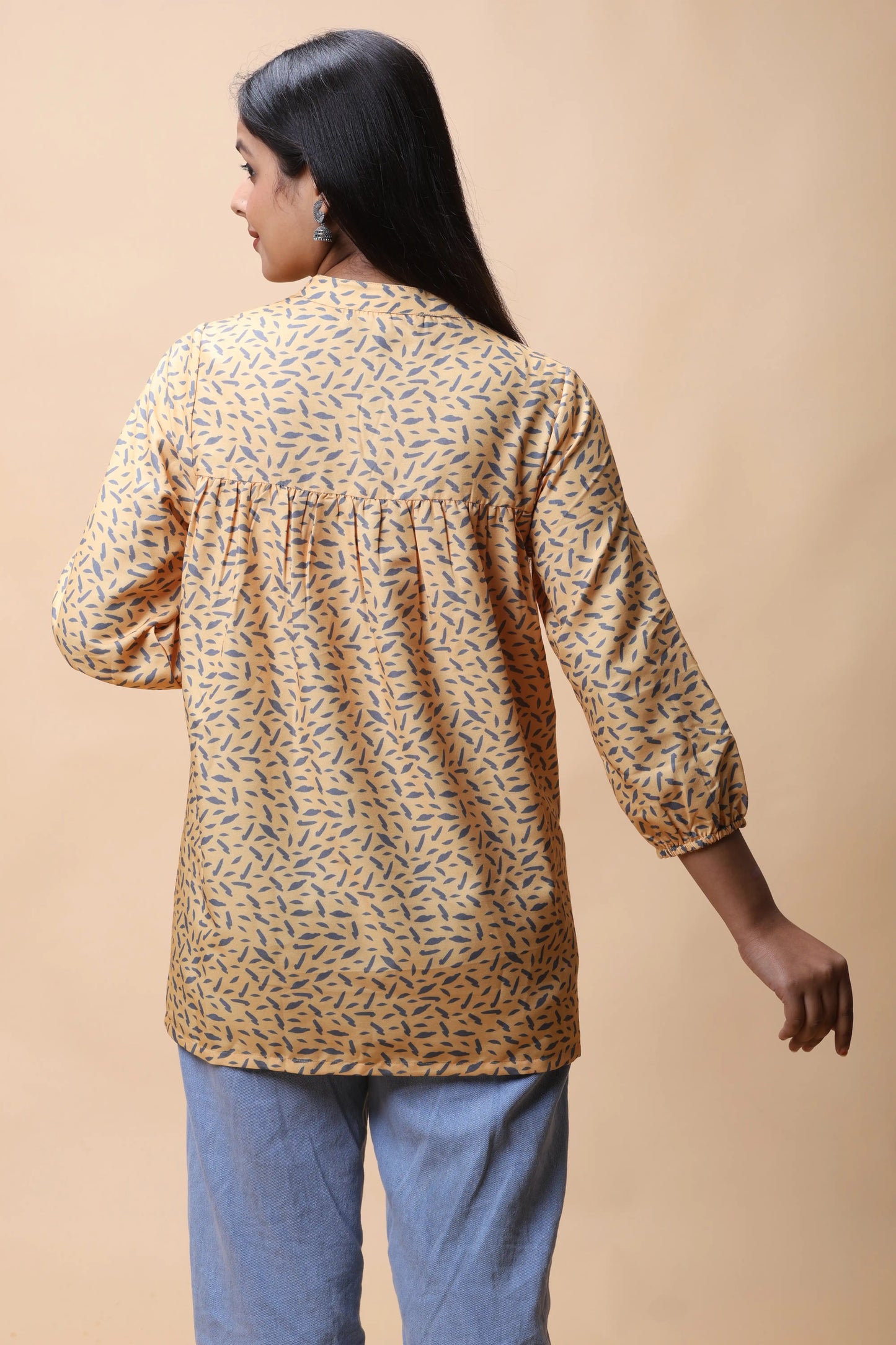 shop Yellow Empire Line Printed Short Kurti For Women online at allthere.in