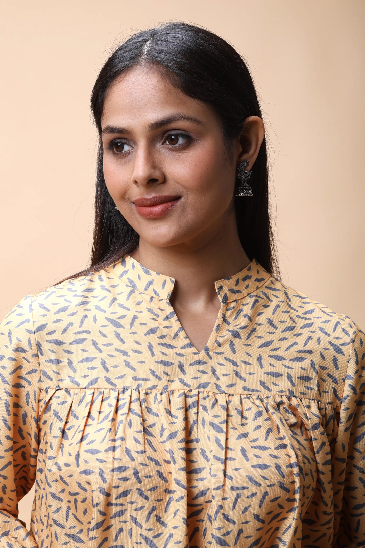 shop Yellow Empire Line Printed Short Kurti For Women online at allthere.in