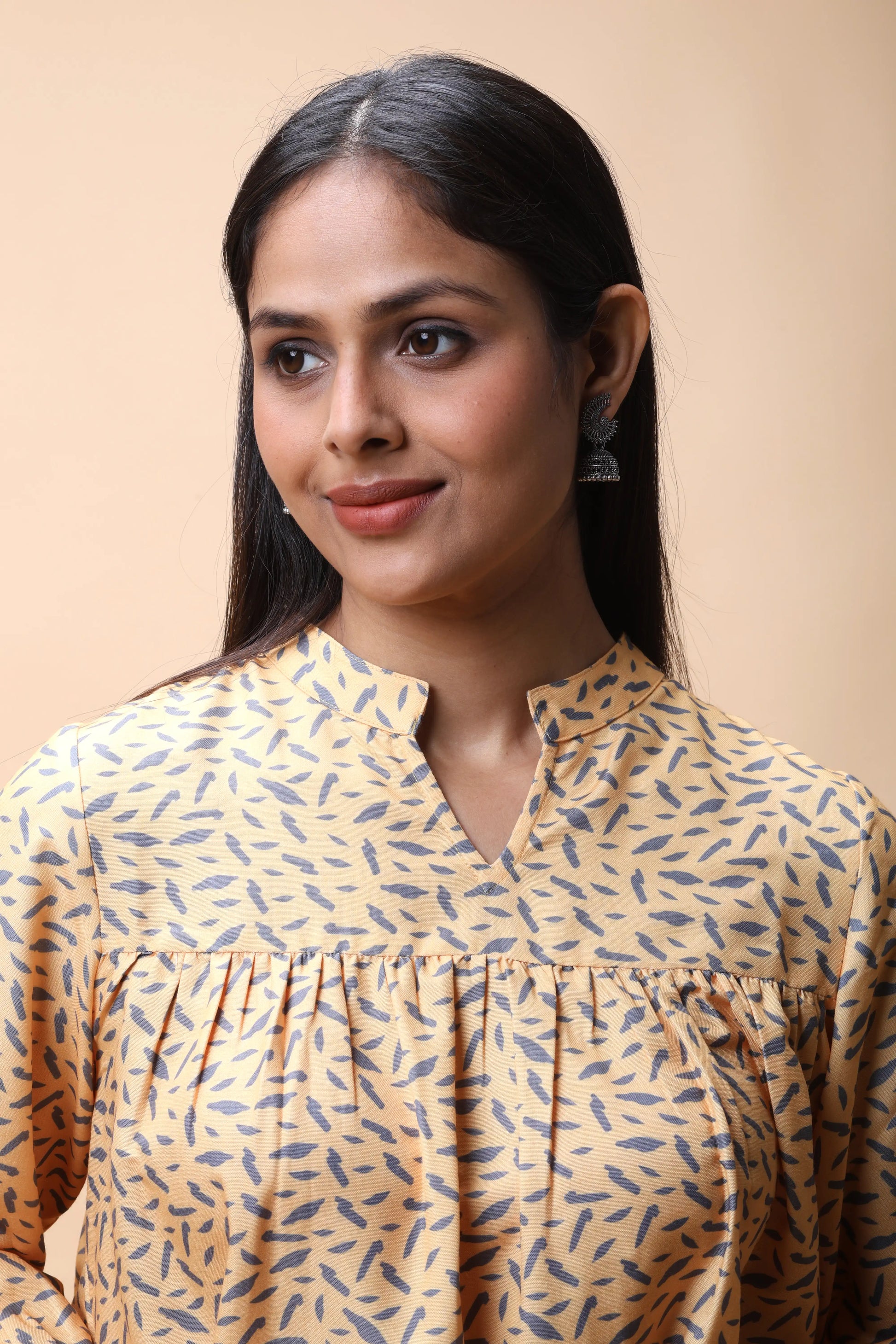 shop Yellow Empire Line Printed Short Kurti For Women online at allthere.in