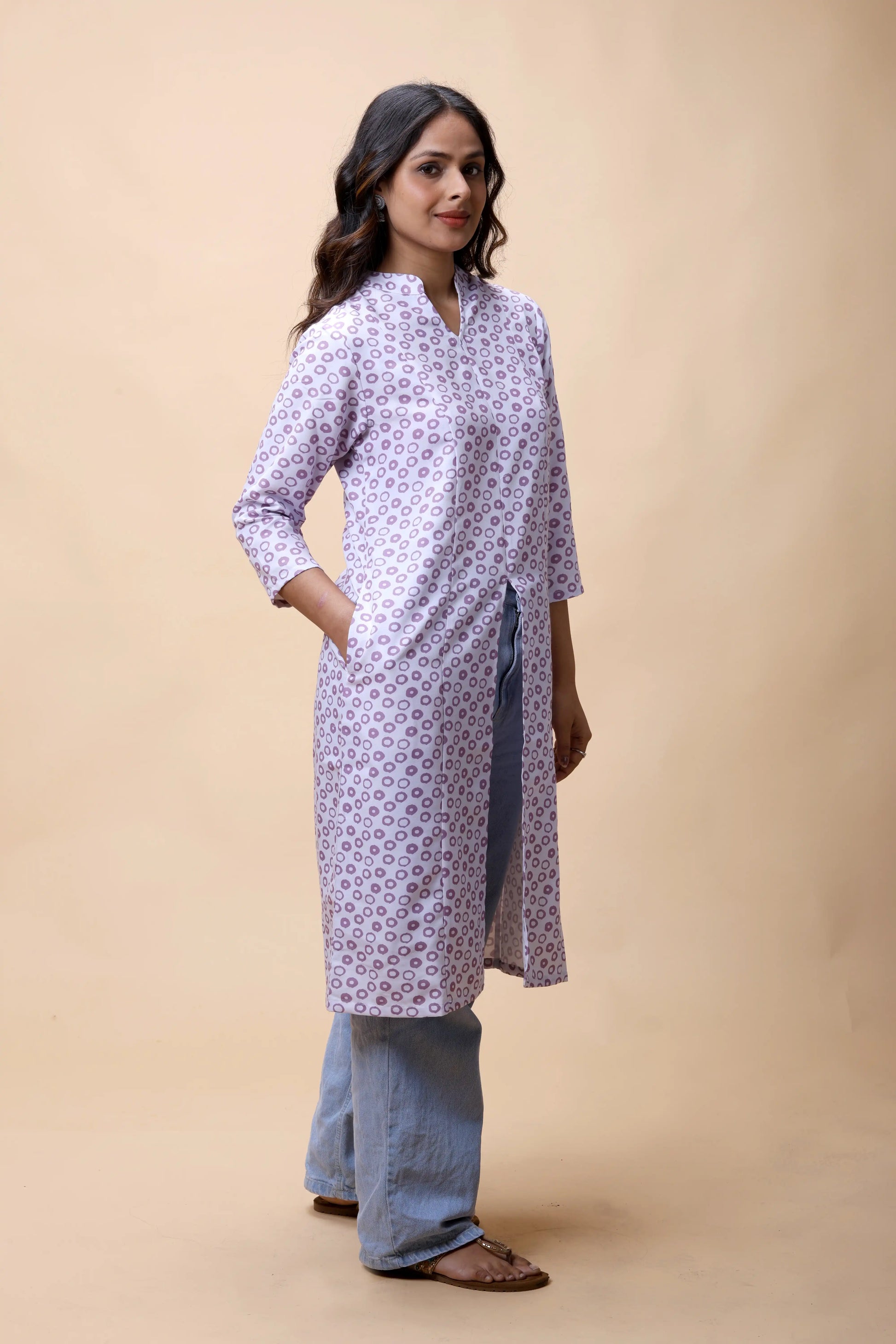 shop Purple Printed Front Slit Long Kurta For Women online at allthere.in