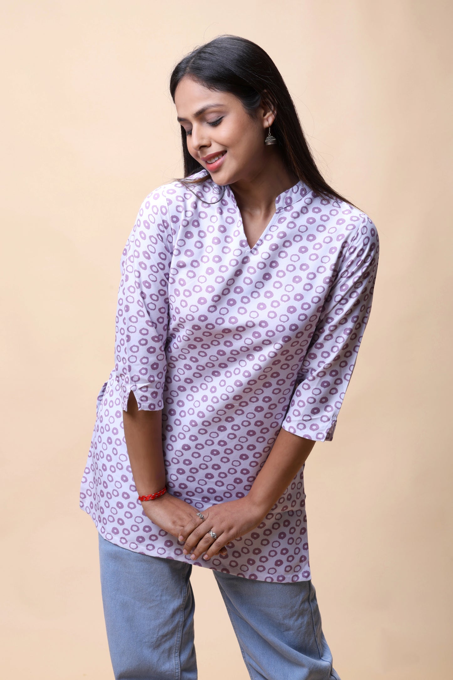 Comfortable Purple Short Kurti in Soft Rayon Blend Fabric