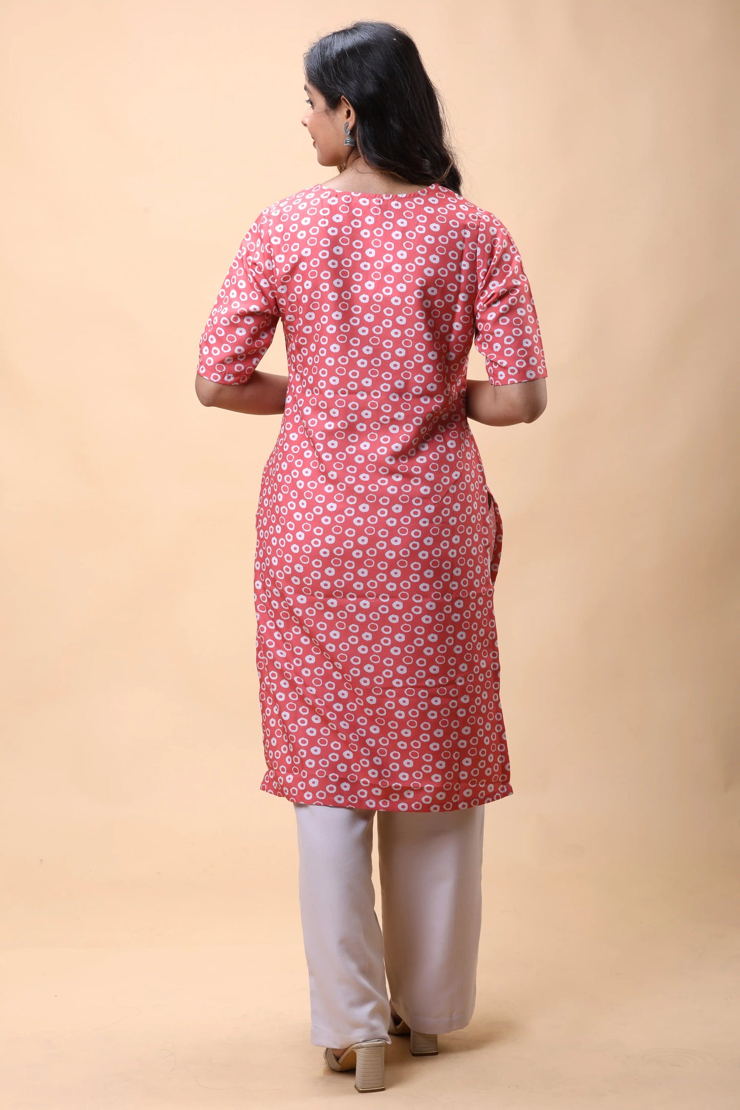 Shop Rose Pink Long Kurta Set for Women with Notch Neckline online at allthere.in