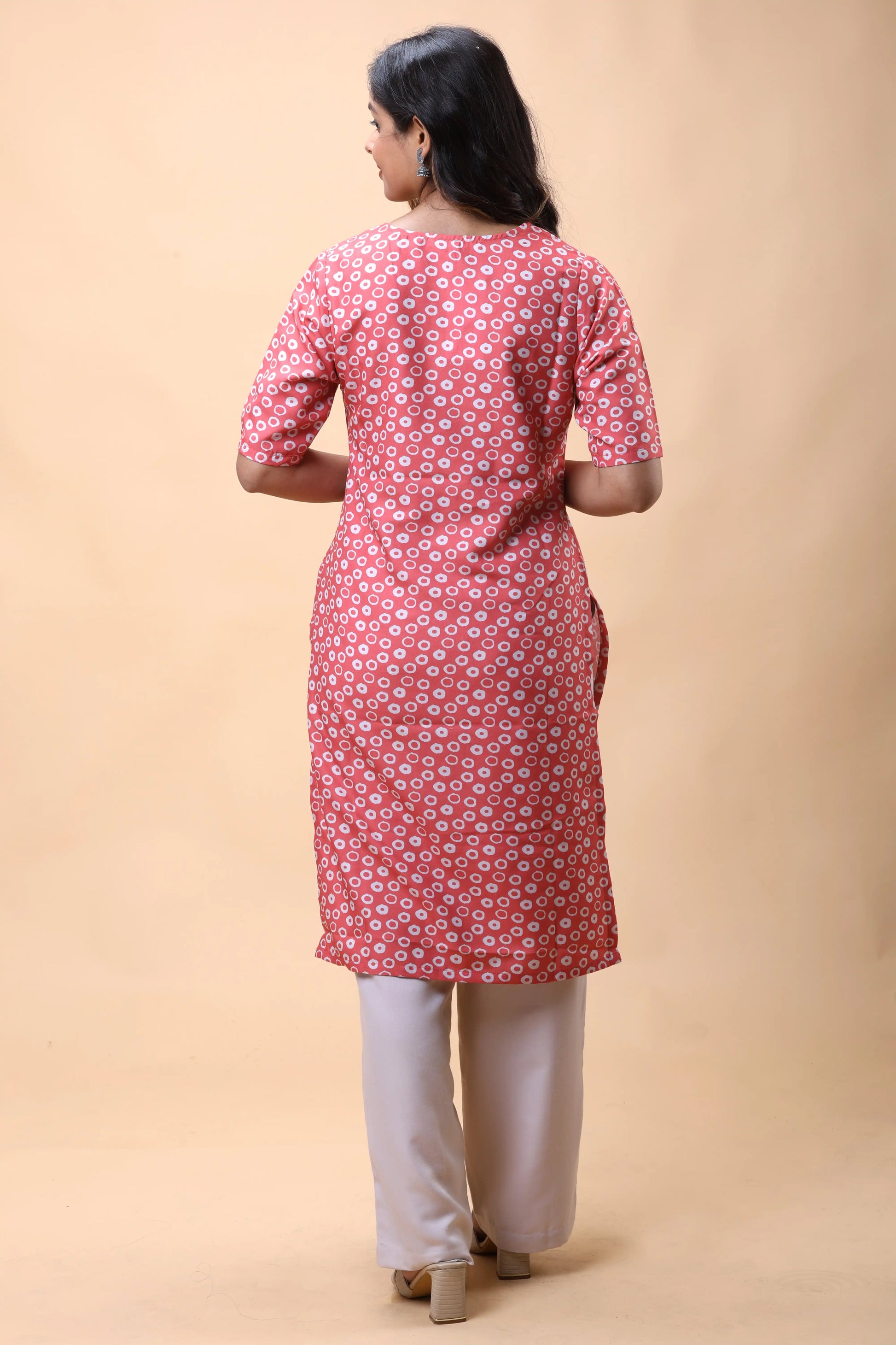 Shop Rose Pink Long Kurta Set for Women with Notch Neckline online at allthere.in