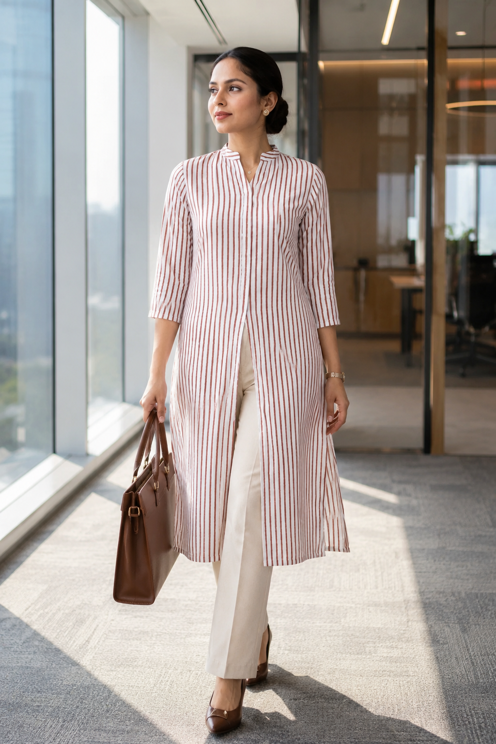 Stylish Brown Printed Long Kurta for Office and Casual Wear