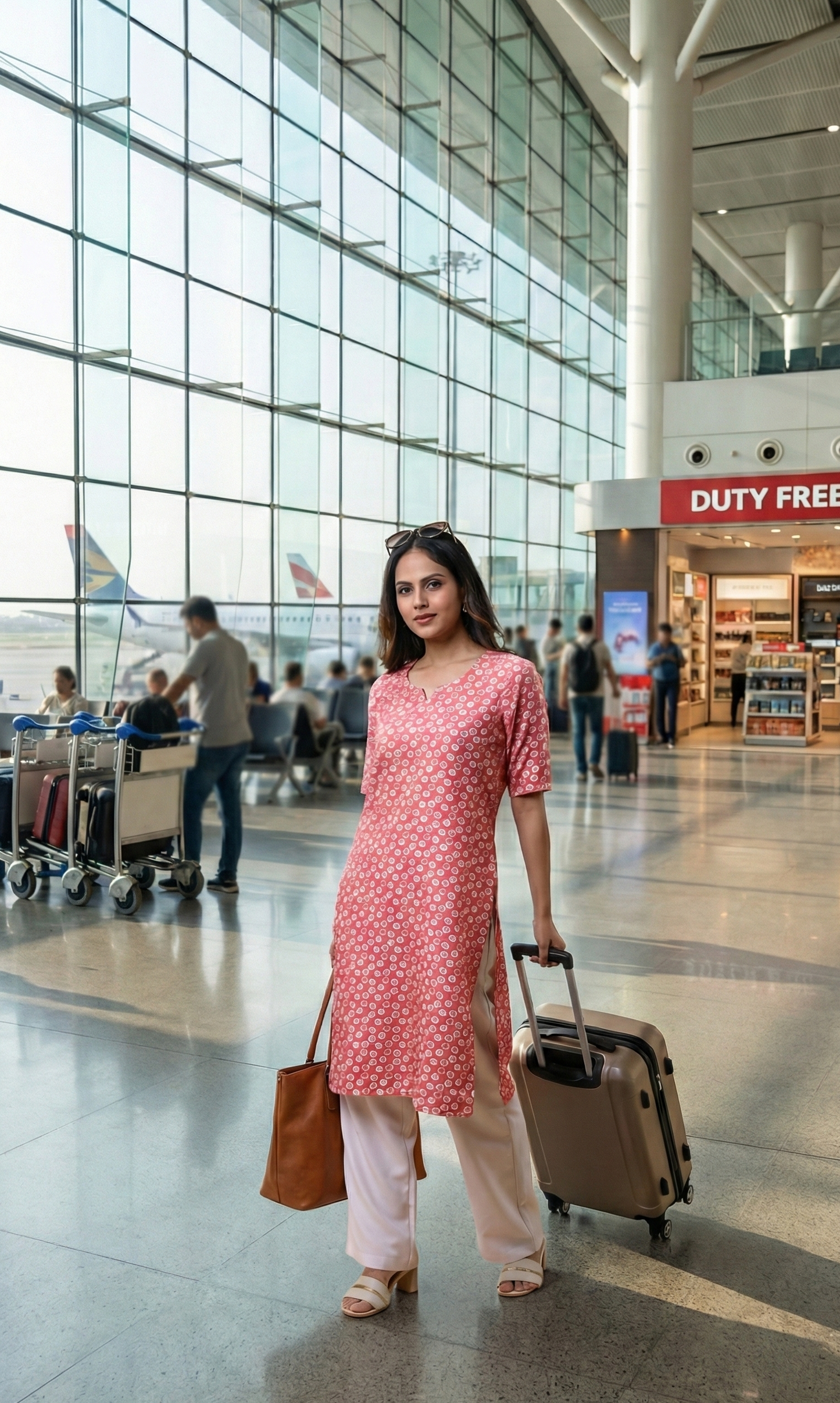 Rose Pink Long Kurta Set for Women with Notch Neckline