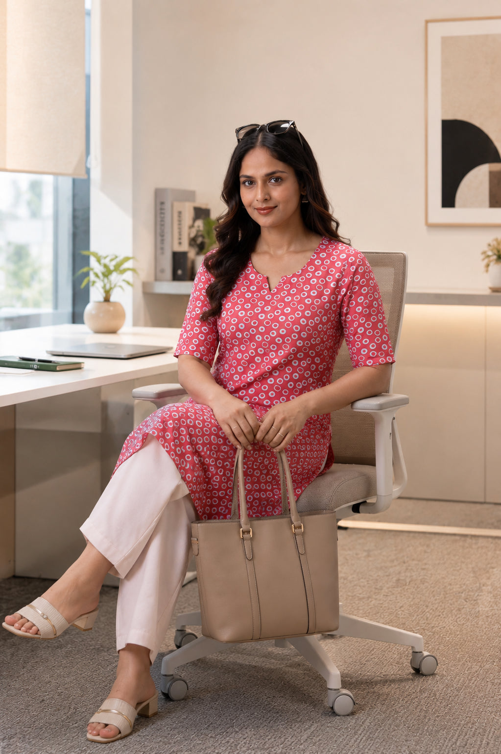 "The All There" rose pink full length kurta for women, perfect for pairing with jeans