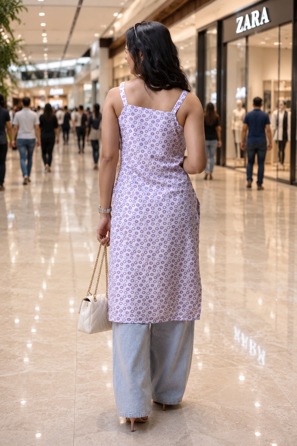 Purple Basic Strap Printed Long Kurta For Women