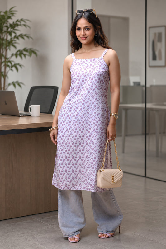 Purple Basic Strap Printed Long Kurta For Women